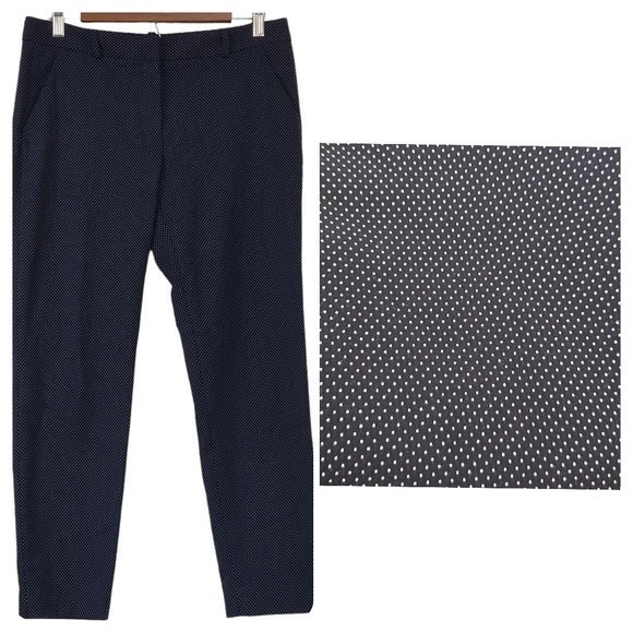 Zara Basic Dress Pants Women’s Size 6 Navy Blue Polka Dot Cropped Ankle - Picture 1 of 10